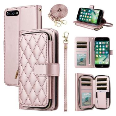 Imagem de Furiet Argyle Capa carteira para iPhone 7plus 8plus 7/8 Plus com alça de pulso, compartimento para cartão com zíper e suporte para celular para iPhone 7s 7s + 7+ 8s 8+ telefones 8 7p 8p mulheres