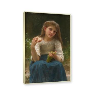 Imagem de NHLDZYH Moldura dourada champanhe. Impressões de arte William Adolphe Bouguereau - Pintura de retrato - (O lanche) - Pôster temático de mitologia grega - Pôster de decoração de parede vintage. 30 x 48