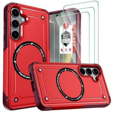 Imagem de Capa para Galaxy S24 Plus, capa para Galaxy S24+ com [protetor de tela de vidro temperado 3X], compatível com bobina magnética de grau militar antiimpressão digital fosco rígido PC Slim Fit capa de