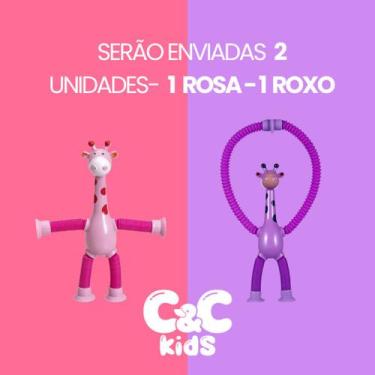 Imagem de Kit 4 girafas estica e gruda melman pop it tubo tiktok com luz brinque