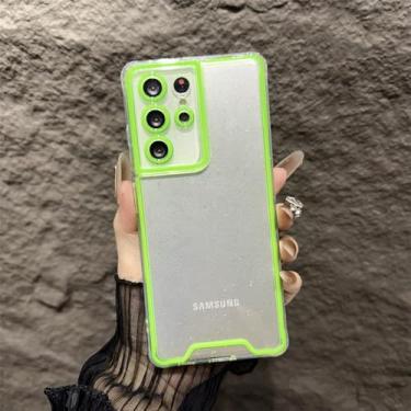 Imagem de Capa de silicone transparente neon luminosa luxuosa para Samsung Galaxy S21 S22 S23 S24 Ultra Plus FE 5G, capa protetora de silicone noctilucente, verde, para S23