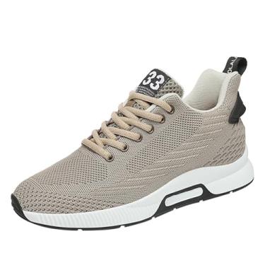 Imagem de FRTUBOP Tênis masculino de elevador 5 cm mais alto invisível para elevação de altura, sapatos casuais de elevador, cadarço e esportivos, Bege, 9