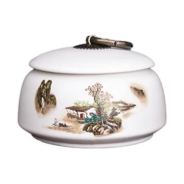 Imagem de Vasilha De Chá De Cerâmica Estilo Japonês Café Açúcar Potes De Armazenamento Frascos Cerâmica Tradicional Caddy De Chá Para Cozinha, Redondo, White-mountain