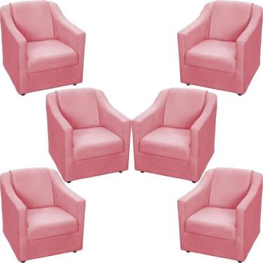 Imagem de Kit 6 Poltronas Mila Pé De Plástico Cromado - Rosê Suede