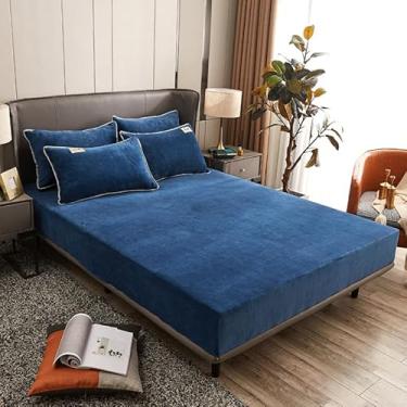 Imagem de Capa de colchão acolchoada de veludo leite, lençol com elástico grosso, macio, protetor de colchão respirável, para cama de solteiro, queen size, azul 180 x 200 cm