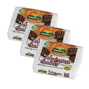 Imagem de Kit Biscoito Maizena Sem Glúten Com Psyllium Sabor Chocolate Natural L