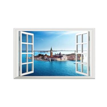Imagem de Impressão lona janela falsa-Edifícios Ilha Mar-Imagem arte parede paisagem-Pintura moderna para banheiro decoração 30x50cm12x20in Sem Moldura