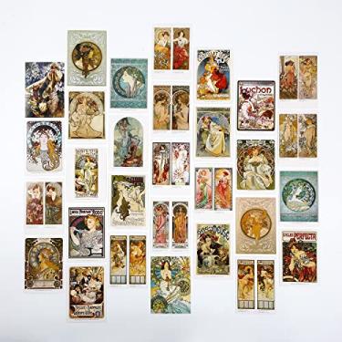 Imagem de Cartões postais Alphonse Mucha Art, famosos cartões postais de arte de pintura pacote a granel (pacote com 30), kit de colagem de imagens de arte estética para parede, cartazes postais para