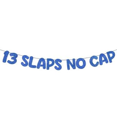 Imagem de Fulmoon Pre Strung 13 Slaps No Cap Banner Glitter Decorações de aniversário de 13 anos para adolescentes de 13 anos de idade placa de aniversário suprimentos para lembrancinhas de festa (azul escuro)