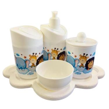 Imagem de Kit Higiene Bebê Safari Hora Do Sono C/bandeja MDF - Dóia Kids, Nuvem 