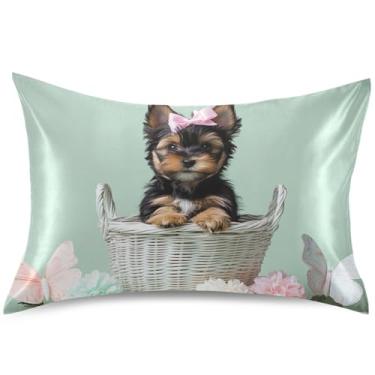 Imagem de Cute Dog Yorkshire Terrier Filhote de Cetim Fronha Padrão Refrescante Capa de Travesseiro King Queen Padrão Fronhas de Cama Fronha, Tamanho Queen, 76 cm x 50 cm