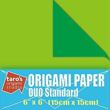 Imagem de Taro's Origami Studio [] Duo Verde/Oliva (Cores Diferentes Em Cada Lado) Papel Kami Padrão Frente E Verso De 6" (15 Cm) Com Padrões Mudança Cor, 50 Folhas ()