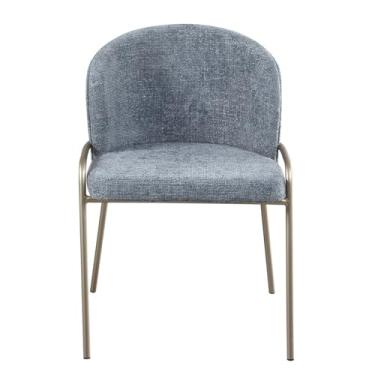 Imagem de Poltrona Estofada com Base Fixa em Aço Carbono Pintura Automotiva – Liz Exclusiva Linho Aveludado Azul Ônix - Champanhe Automotivo