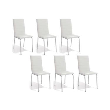 Imagem de Cadeiras De Cozinha Amsterdã C091 Kit 6 Un Cromada - Assento Branco 106 - Kappesberg