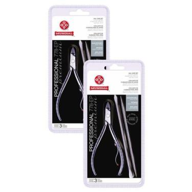 Imagem de Kit 2 Alicates de Cutícula com Espátula e Palito 778-EP Inox Mundial