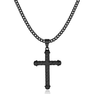 Imagem de Colares de cruz de aço inoxidável para homens corrente cubana preta prata ouro cruz colar pingente para homens meninos mulheres 16-24 polegadas, 18, Aço inoxidável, Sem pedras preciosas