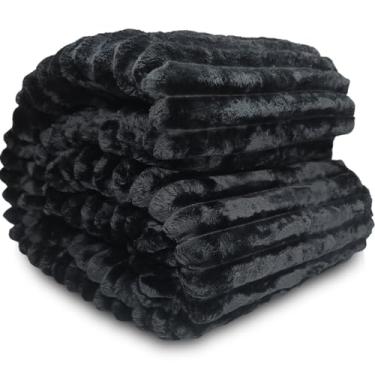 Imagem de Cobertor de Microfibra Alta Gramatura 400 g Manta Listrado Toque Macio de Seda(Preto)