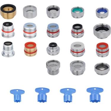 Imagem de Kit adaptador de torneira de 18 peças, conjunto de adaptador aerador de metal de latão, conversor de adaptador de torneira de pia fêmea macho para mangueira de jardim, mangueira de chuveiro, aplique