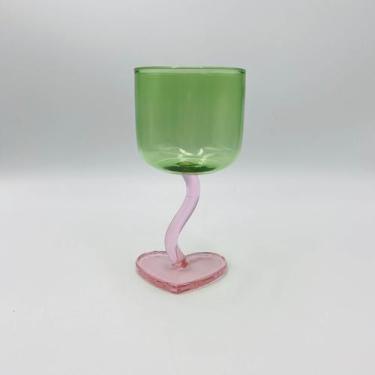 Imagem de Taça de Vidro com Haste Coração Verde e Rosa 200ml - rojemac