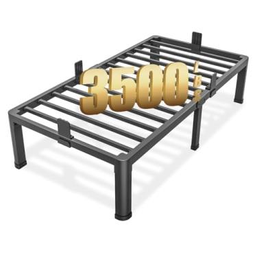 Imagem de FUIOBYVV Estruturas de cama de solteiro com pernas de borda de canto redondo 40,6 cm de altura 1,587 kg Estrutura de cama de plataforma de metal resistente tamanho solteiro sem necessidade de molas de