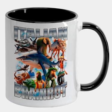 Imagem de Caneca Branca com Alça e Interna Preta 325ml - Italian Brainrot Memes