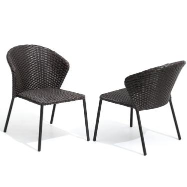 Imagem de VredHom Conjunto de 2 cadeiras de jantar empilháveis de vime para pátio, cadeiras empilháveis de varanda de vime, cadeiras de jantar acolchoadas para ambientes externos, jardim, deck, quintal, deck,