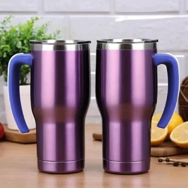 Imagem de Caneca Térmica Parede Dupla em Aço Inox Roxa 750ml com Canudo - Estilo Premium
