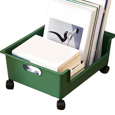 Imagem de Acouto Caixa de Armazenamento de Livros de Plástico de Grande Acidade Com Design de Polia - Fácil de Mover e Ideal para a Sala de Aula e Organização Doméstica (Verde escuro)