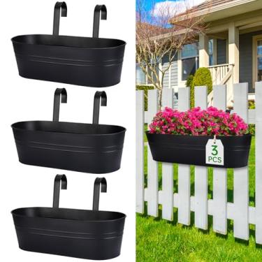 Imagem de OGIMA Caixa de plantador de trilhos, pacote com 3 vasos grandes de 40,6 cm para plantas ao ar livre com ganchos largos ajustáveis para trilhos de 6 cm, grades de varanda para decoração de deck, cerca