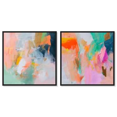 Imagem de Art Remedy Conjunto de tela Fusion of Shades com 2 arte de decoração de dopamina, moldura preta, 50 x 50 cm