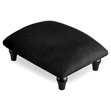 Imagem de Banqueta de pé pequena otomano com pernas de madeira estáveis Estofado Banqueta acolchoado Apoio de pé Cadeira de degrau para camas altas, Cadeira de assento, sofá, pátio, quarto, sala de estar, escritório (15 cm H-preto)