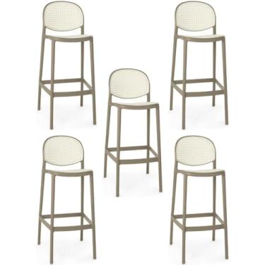 Imagem de Kit 5 Banqueta Alta com Encosto Roma em Polipropileno Cozinha/bancada - Branco/cinza Escuro