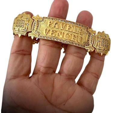 Imagem de Pulseira Bracelete 18Mm Favela Venceu Banhado A Ouro 18K