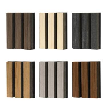Imagem de QUEENLINK Painéis de ripas de madeira para parede e teto, pacote com 5 painéis de madeira com absorção de som (amostra)