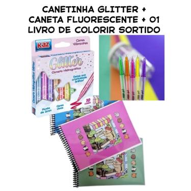 Imagem de Trio Bob gudi pintura livro colorir 3 peças caneta canetinha com gliter caneta fluorescentes para detalhes e livro pra p