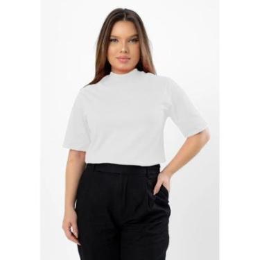 Imagem de T-Shirt Blusa Feminina Miia Gola Alta Manga 3/4 Branca-Feminino