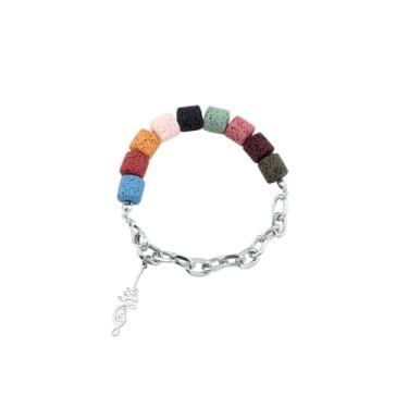 Imagem de Chbrckarm Pulseira Lotus Pedra Natural Lava Rock Difusor Bangel Yoga Oração Joias, Small, Aço inoxidável, Sem Pedra Preciosa