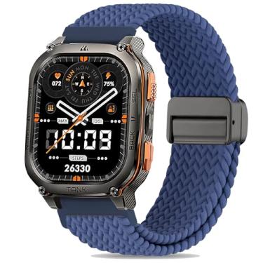 Imagem de Folavii Pulseira trançada magnética compatível com Kospet Tank M3 Ultra/M3/M2/T3 Ultra/T3/T2, pulseira esportiva elástica de nylon de 22 mm para relógio militar Amaztim M3/M2/T2 masculino e feminino