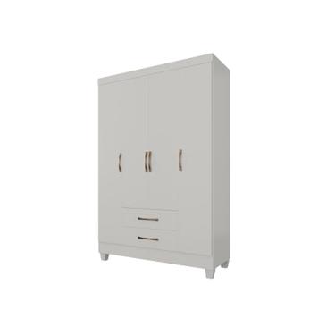 Imagem de Guarda Roupa 4 Portas com 2 Gavetas Armário de Quarto com Cabideiro Prateleiras e Puxadores Modernos (Branco)