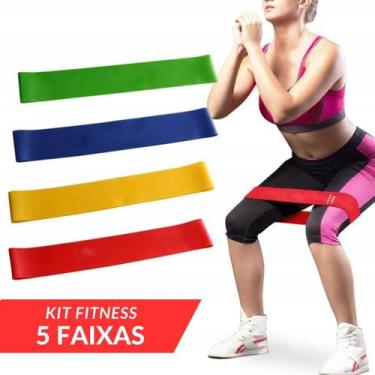 Imagem de Kit 5 Faixa Elastica Treino Ginastica Pilates Fortalecimento - Black W