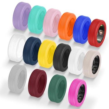 Imagem de Bougraite Pacote com 16 capas compatíveis com Oura Ring 4/Gen3/Samsung Galaxy Ring/UltraHuman, capa protetora de silicone elástica antiarranhões antiderrapante textura ondulada para malhar na academia