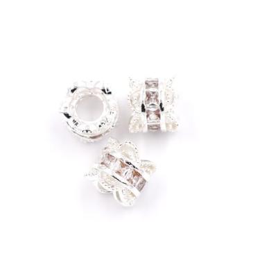 Imagem de Malahill Contas espaçadoras de zircônia cúbica para fabricação de joias 8 x 7 mm prata-branca
