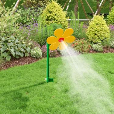 Imagem de Aspersor Crazy Daisy – irrigador giratório de 360° para gramado e jardim, ferramenta de irrigação divertida para crianças e animais de estimação, base de plástico durável com design vibrante (amarelo)
