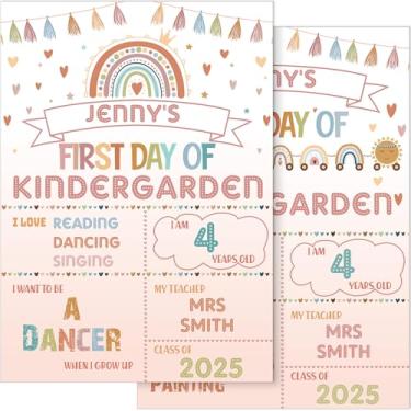 Imagem de Quadro escolar do primeiro dia e último dia boêmio de volta às aulas placa de escola quadro-negro para fotos do primeiro dia arco-íris quadro de giz para crianças pré-escola quadro de giz de jardim de infância 35 x 25 cm (rosa)