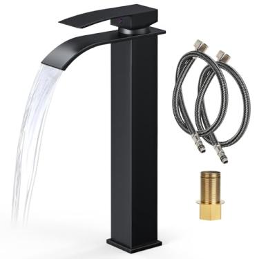 Imagem de Trailabo Torneira de Cascata Alta, Torneira de Manípulo Único de Luxo para Banheiro, Aço Inoxidável, Lavatório (Preto)