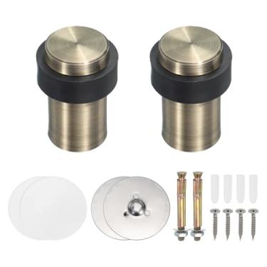 Imagem de PATIKIL 2 conjuntos de batentes de porta redondos, batente de porta de aço inoxidável de 60 mm, cunha, cilindro de metal autoadesivo com parafuso para parte inferior do piso da porta interna, bronze