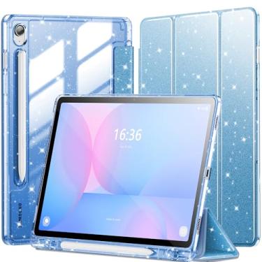 Imagem de INFILAND Capa para Samsung Galaxy Tab S10 FE/ S9 FE 5G 10,9 polegadas/Tab S9 11 polegadas com suporte para caneta S, capa fofa com glitter com parte traseira transparente brilhante [despertar/dormir