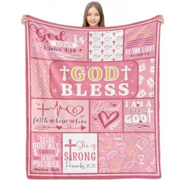 Imagem de LONQELI Presentes de batismo para meninas/meninos, presente de primeira comunhão para meninos/meninas, presente de batismo religioso, versículo bíblico, cobertor 101,6 x 127 cm, lembrancinhas