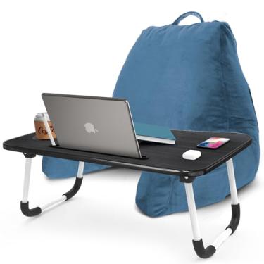 Imagem de Nestl Almofada de leitura com mesa de colo portátil para laptop – Almofada de suporte de espuma viscoelástica desfiada para sentar na cama e almofadas de descanso de sofá com braços, bandeja de cama