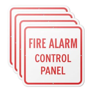 Imagem de 101SIGNCITY (Pacote com 4) Placa de painel de controle de alarme de incêndio de 30,5 x 30,5 cm – Alumínio laminado de 40 Mil | Proteção UV, resistente à água e poeira | Cantos arredondados | Placa de